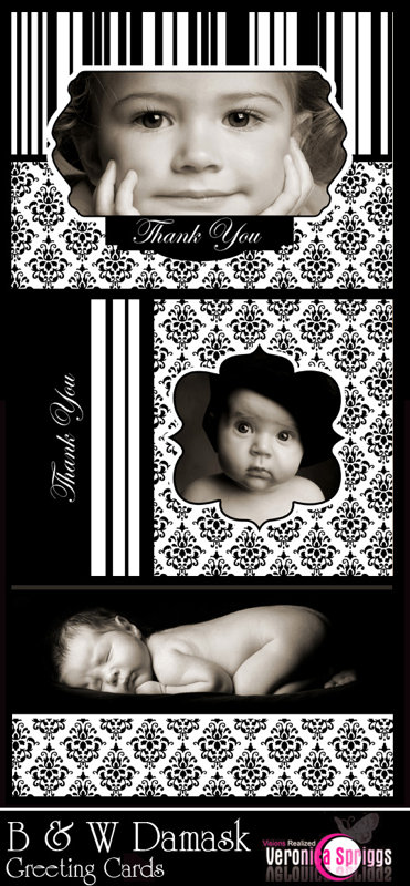 Black & White Damask Cards Template