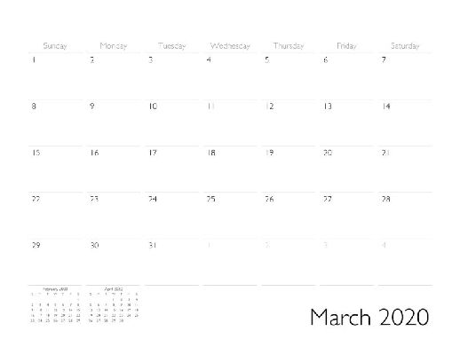 March 2020 Calendar Page