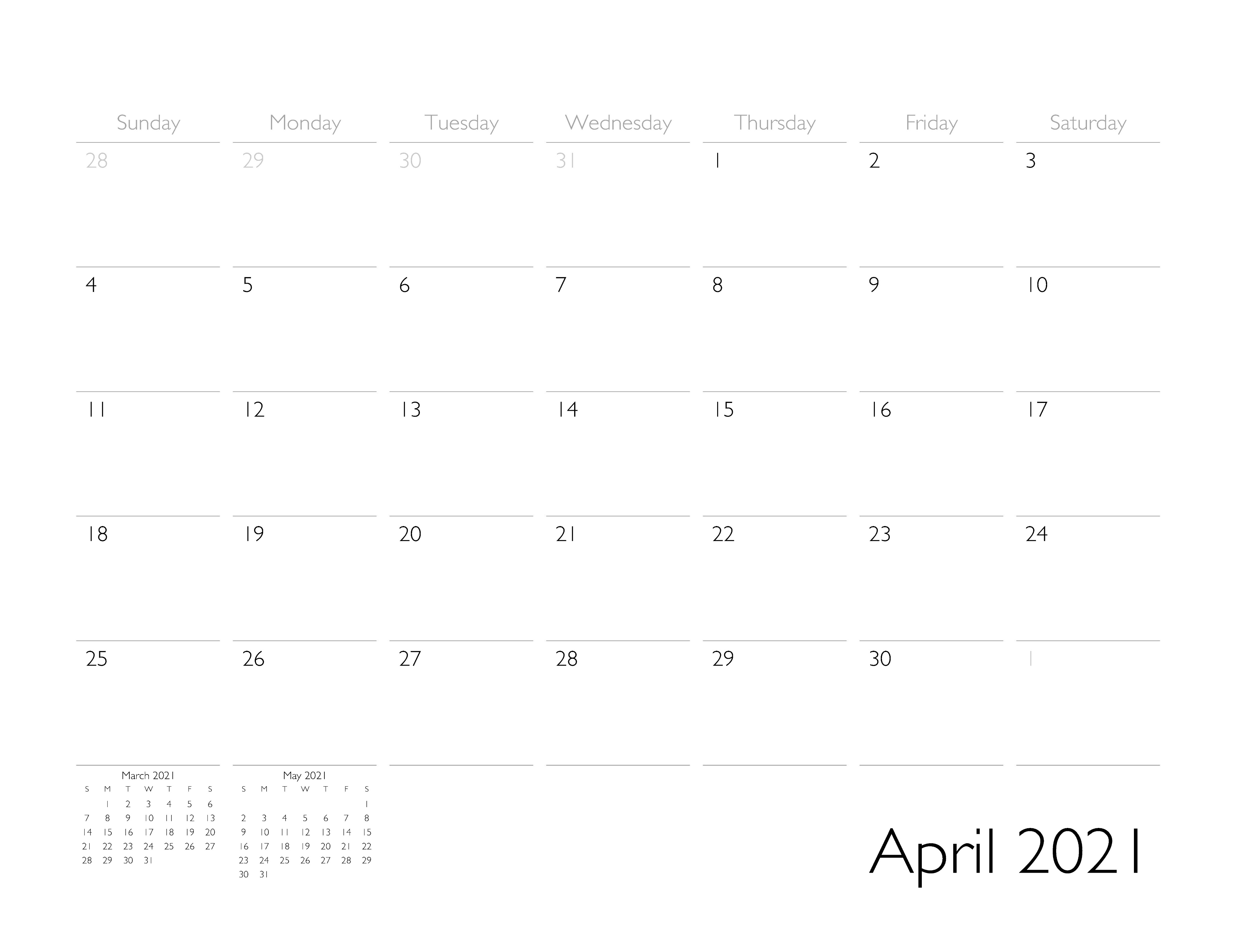 April 2021 Calendar Page