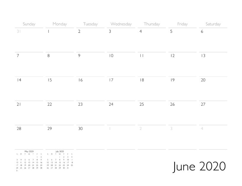 June 2020 Calendar Page