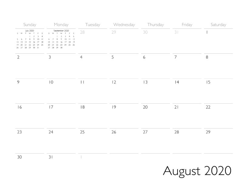 August 2020 Calendar Page