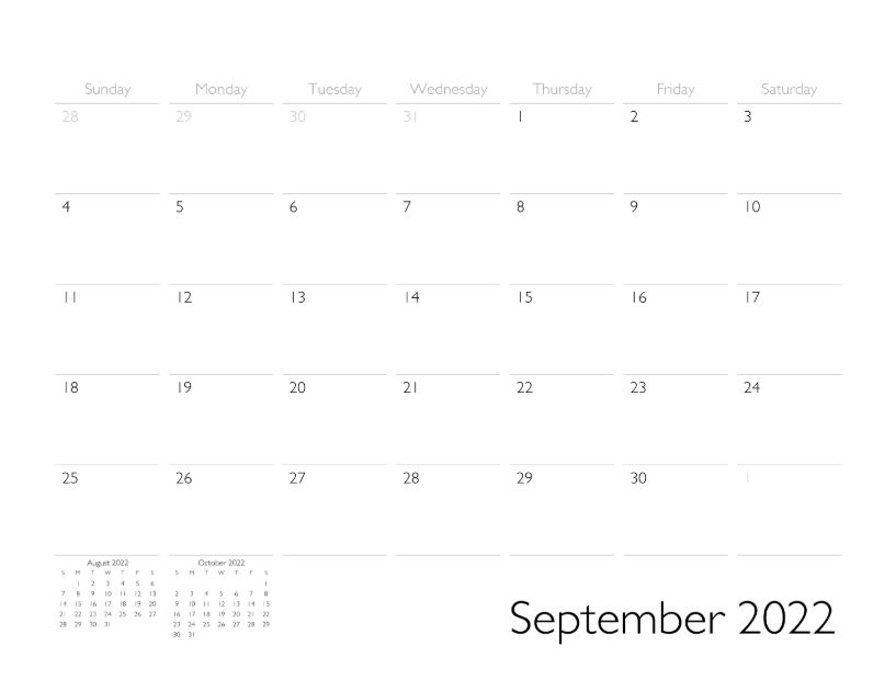 September 2022 Calendar Page