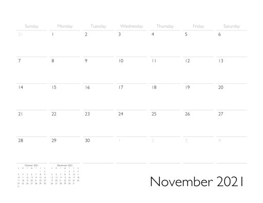 November 2021 Calendar Page