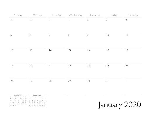 January 2020 Calendar Page