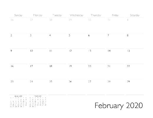February 2020 Calendar Page