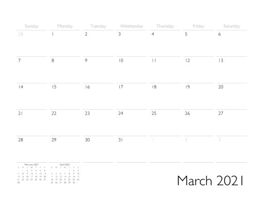 March 2021 Calendar Page