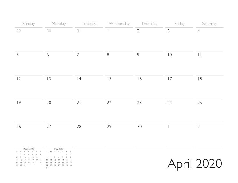 April 2020 Calendar Page