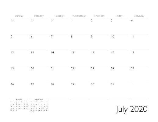 July 2020 Calendar Page