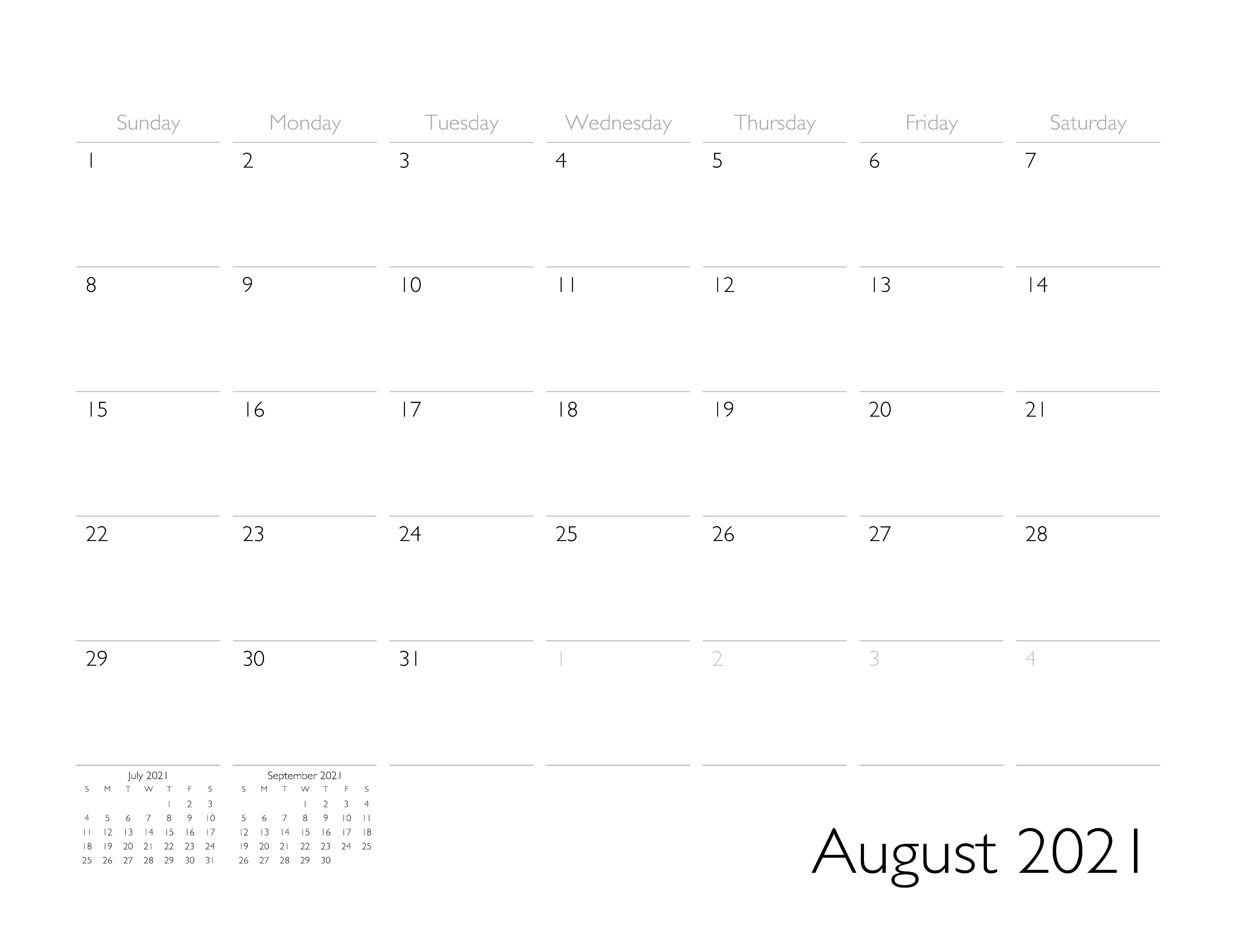 August 2021 Calendar Page