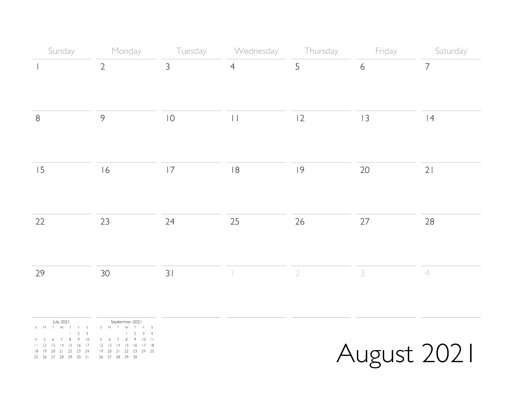 August 2021 Calendar Page