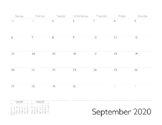 September 2020 Calendar Page