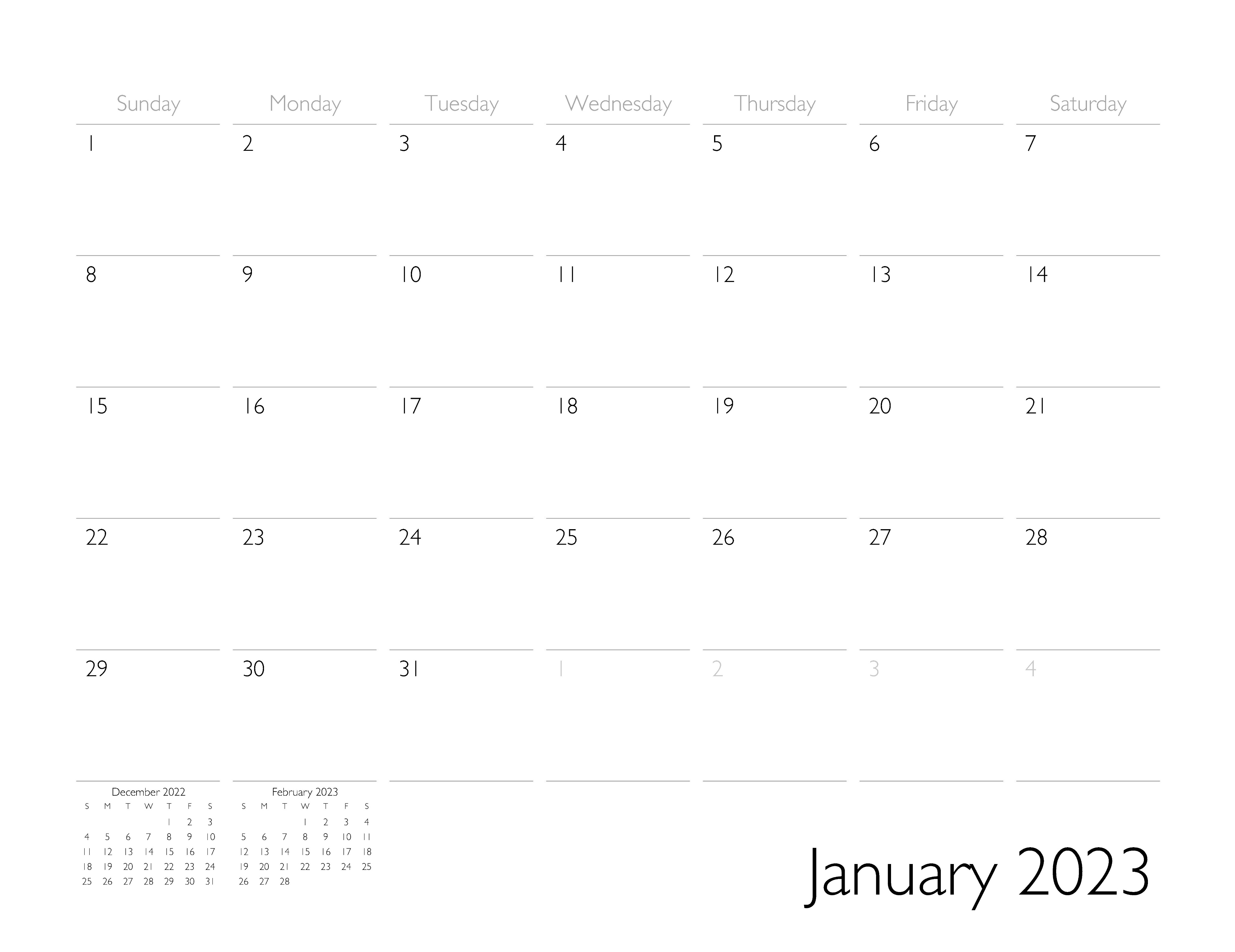 January 2023 Calendar Page