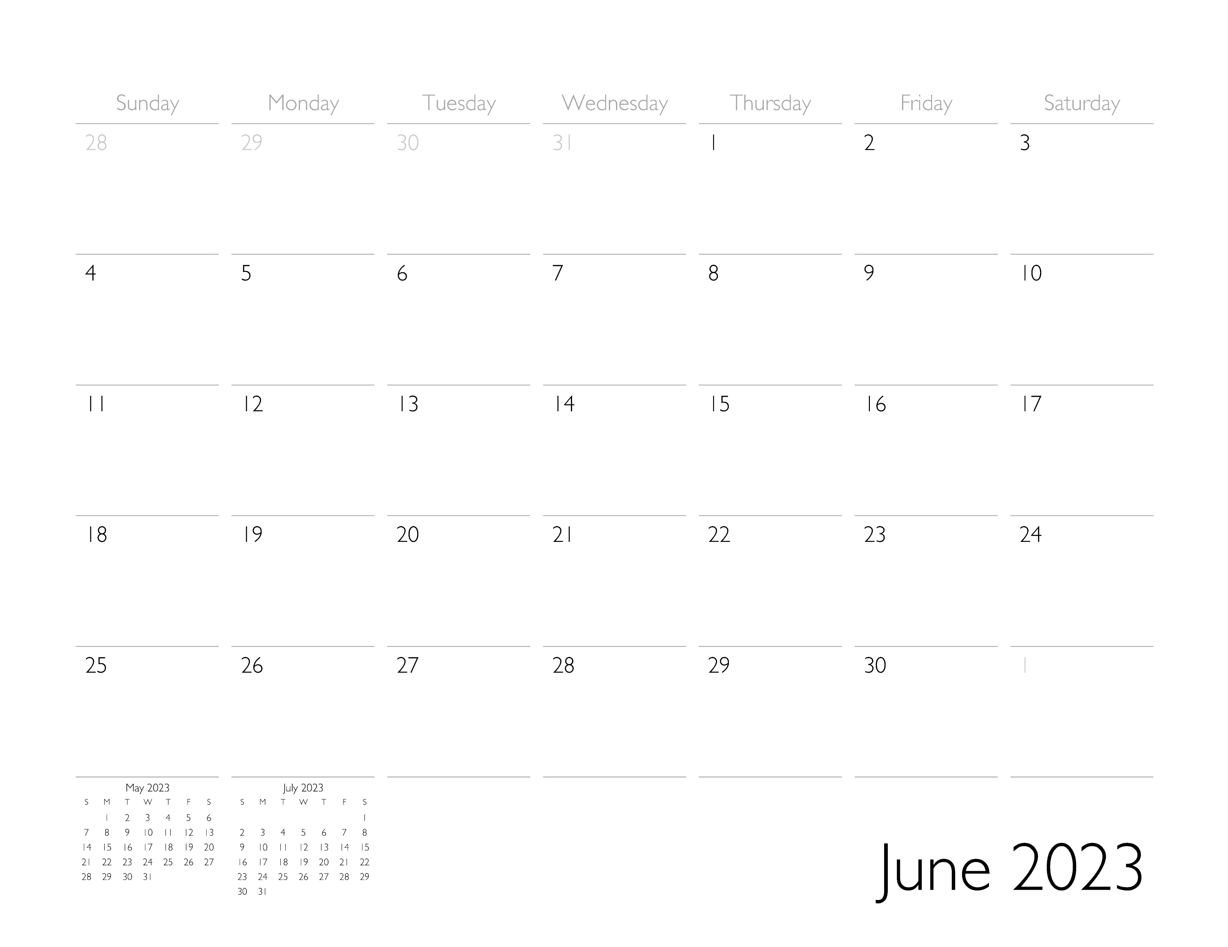 June 2023 Calendar Page