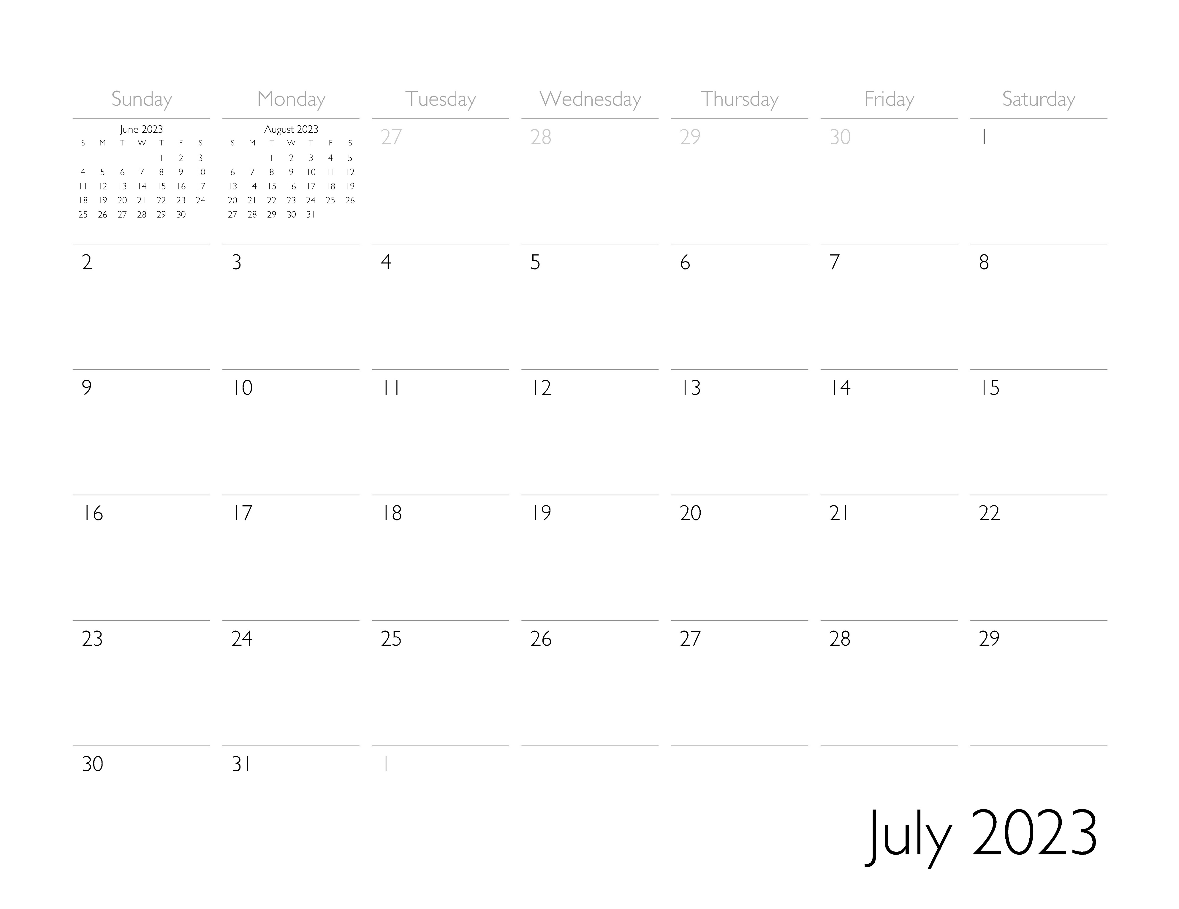 July 2023 Calendar Page