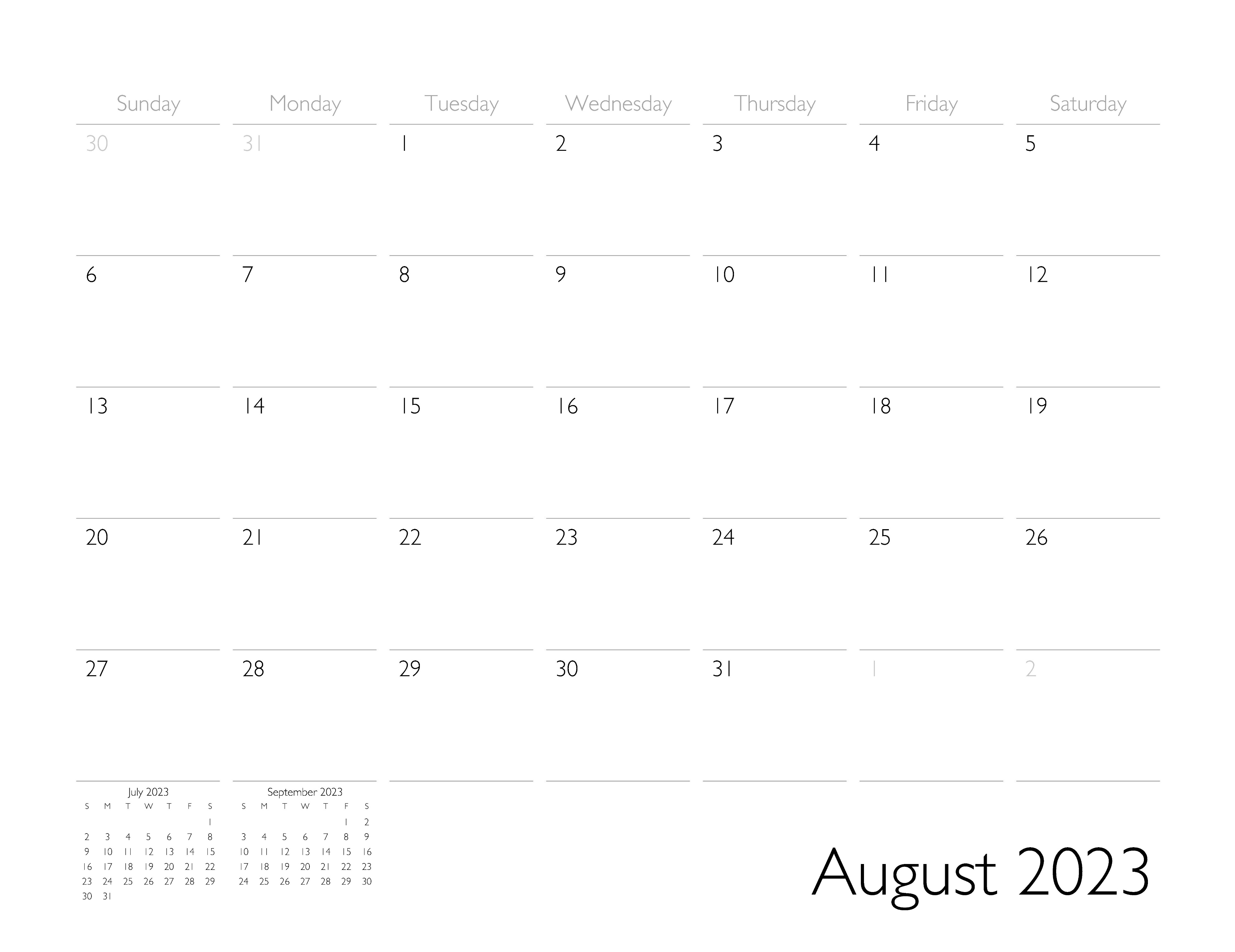 August 2023 Calendar Page