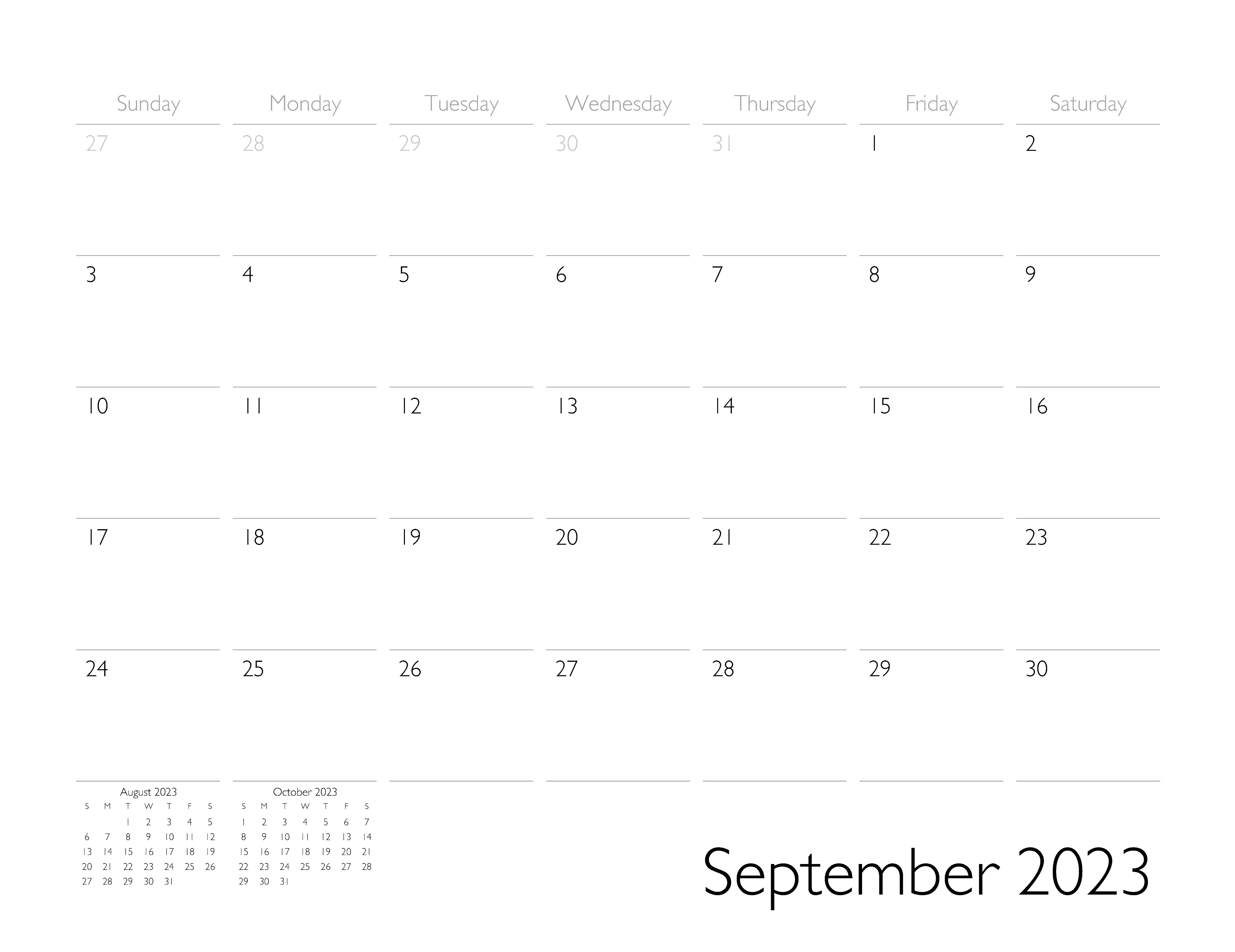 September 2023 Calendar Page