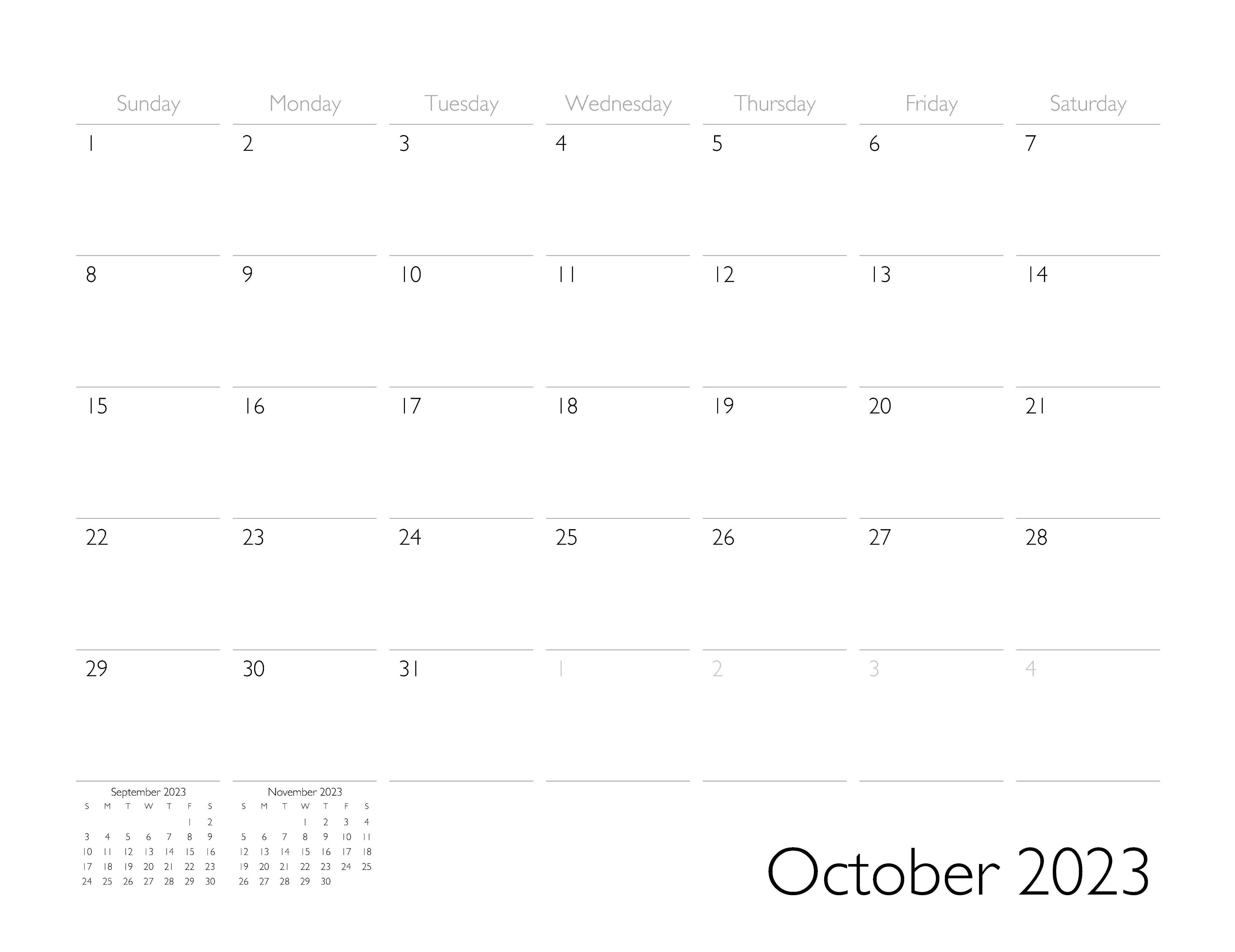 October 2023 Calendar Page