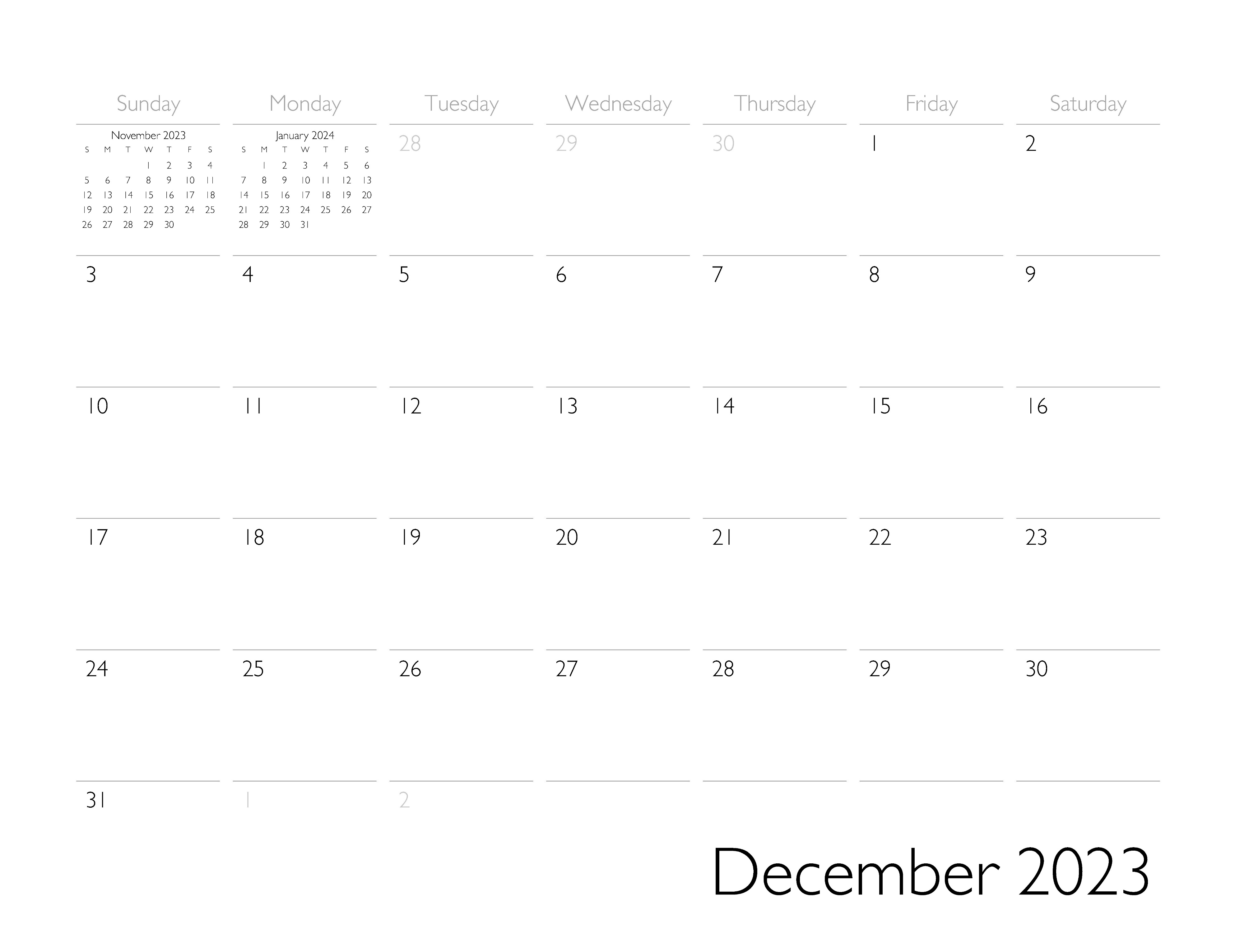 December 2023 Calendar Page