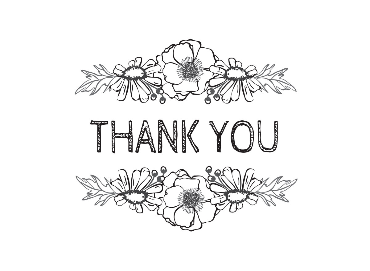 Thank You - Flowers - Black on White Template