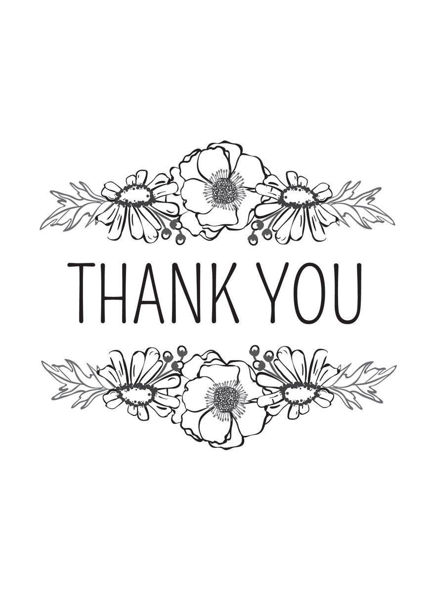 Thank You - Flowers - Black on White Template