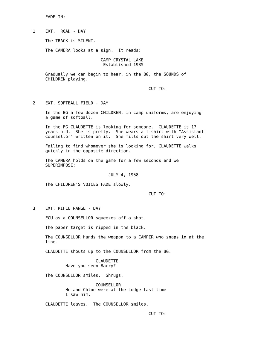 Victor Miller (American,1940) Friday the 13th Movie Script 1980 ...
