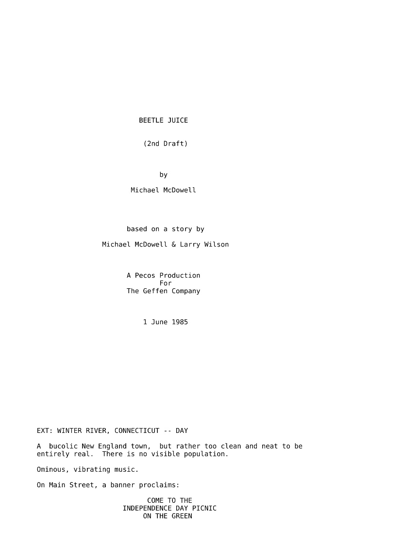 Michael McDowell (American,1950-1999) Beetle Juice Movie Script ...