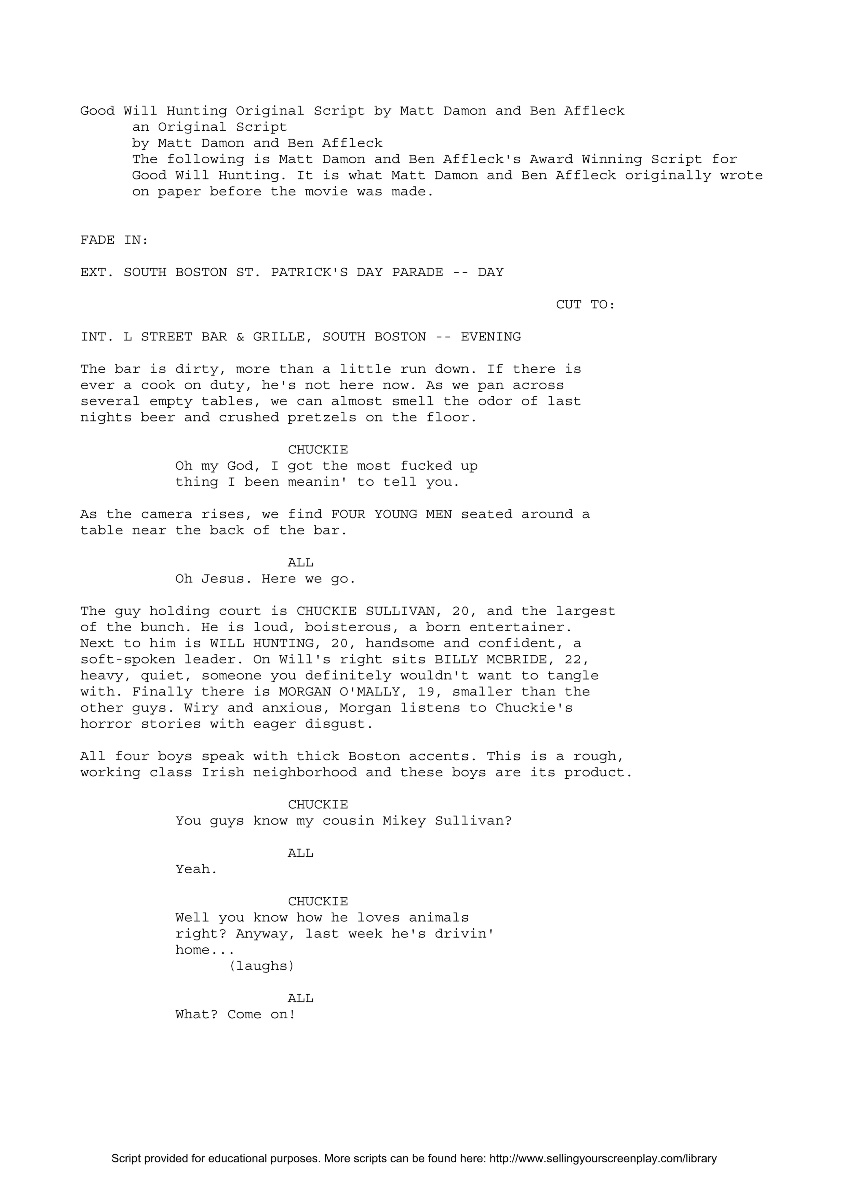 Matt Damon and Ben Affleck Good Will Hunting Original Script - FPDF 1.6 ...