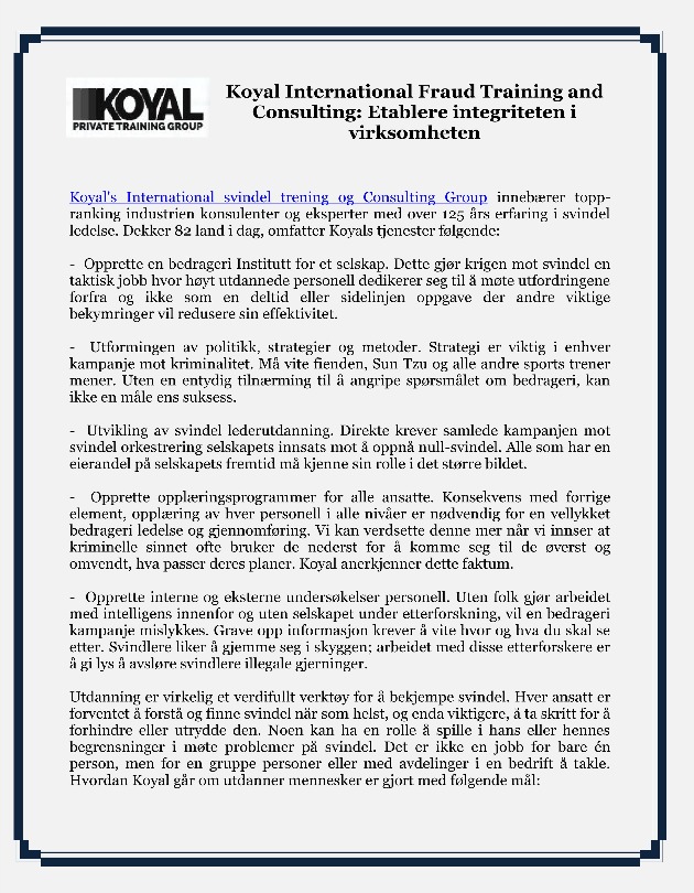 Koyal International Fraud Training and Consulting: Etablere inte