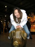Cecily Riding Lucy the Golden Pig