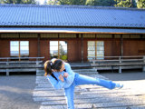 Cecily-San Stretching in the Japanese Garden 