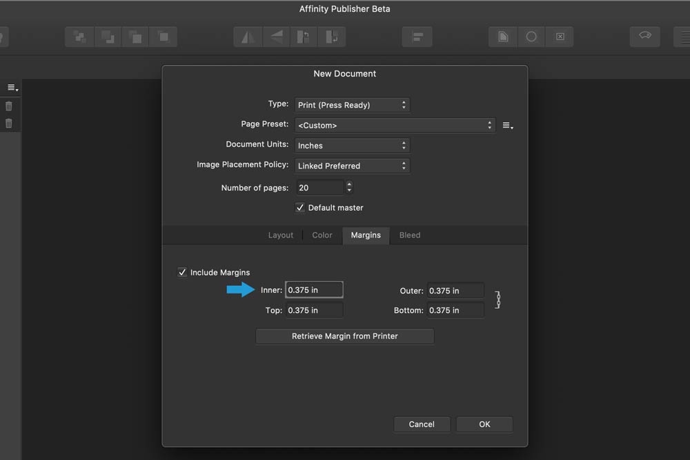 Page Margin setup in Affinity Publisher