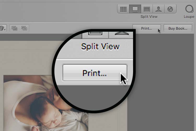 Select Print from the upper right of the Aperture Window