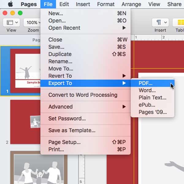 Exporting a PDF from Apple Pages