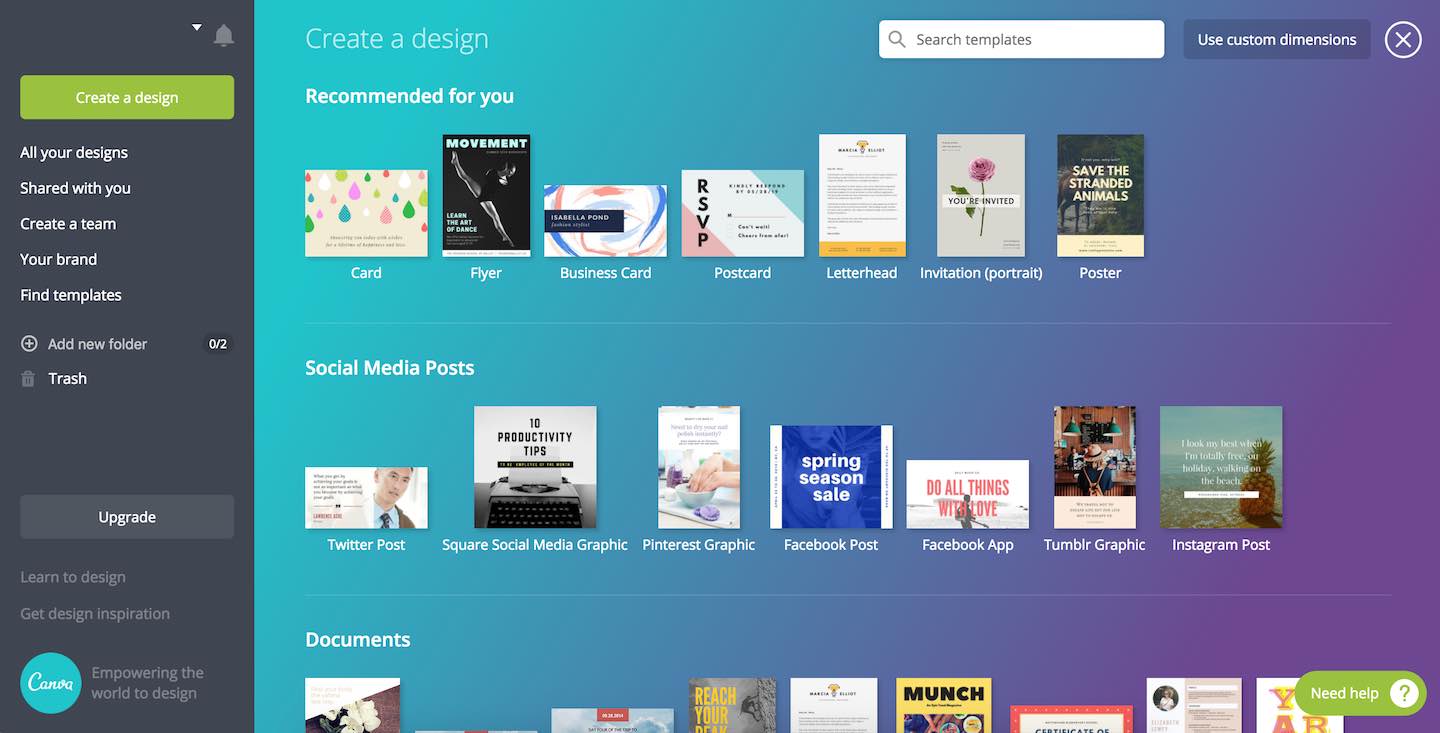 Canva Homepage Screen