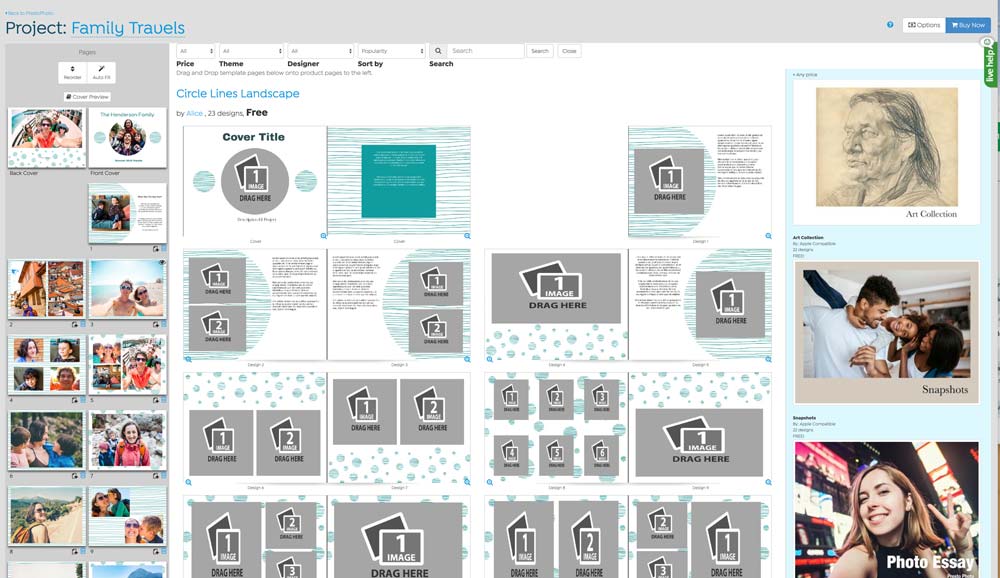 Screenshot of Template options open