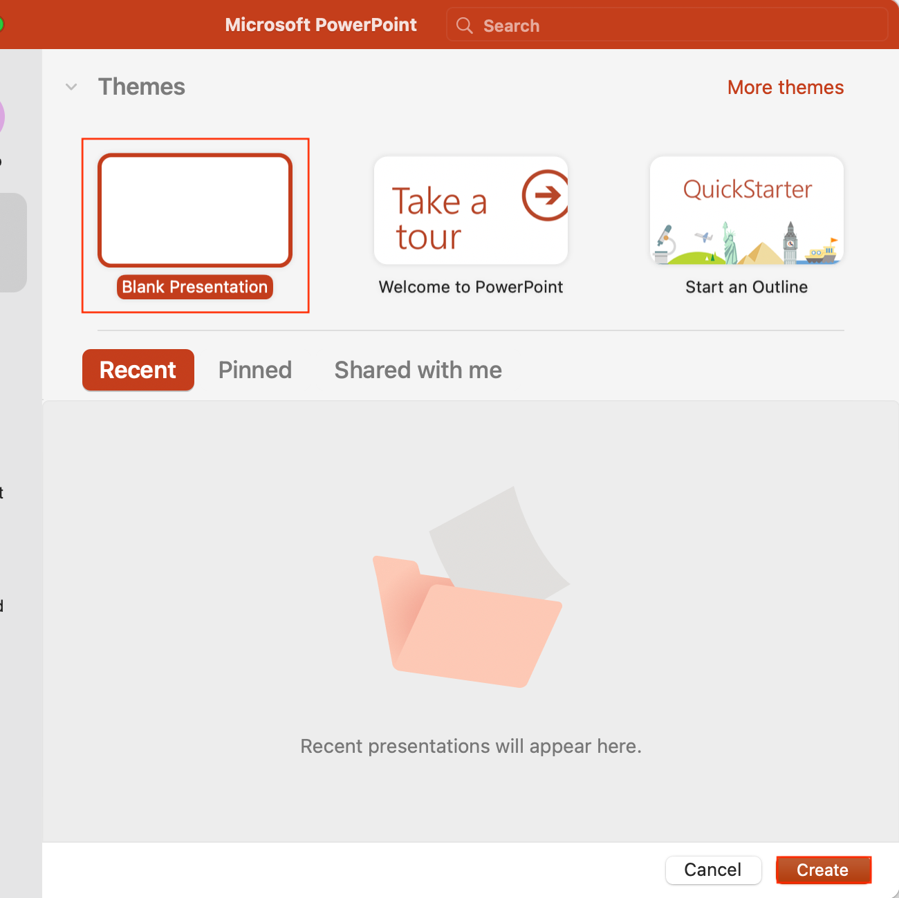 Microsoft Powerpoint Create New Project on Mac