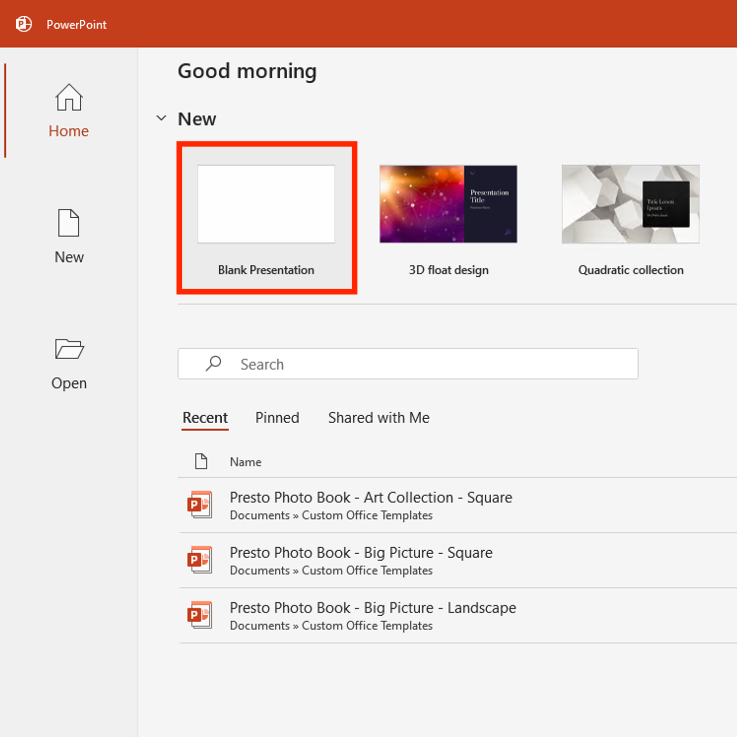 Microsoft Powerpoint Create New Project