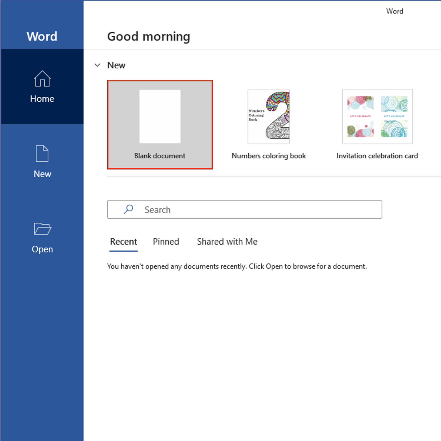 Microsoft Word New Blank Document