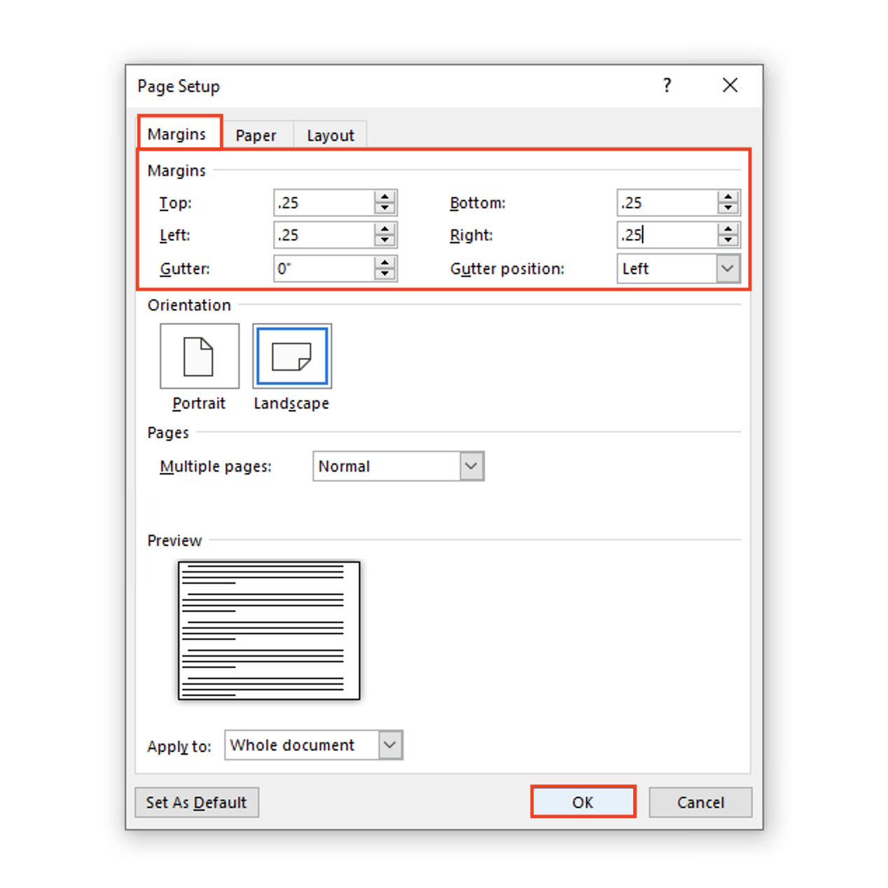 Microsoft Word Margins Setup