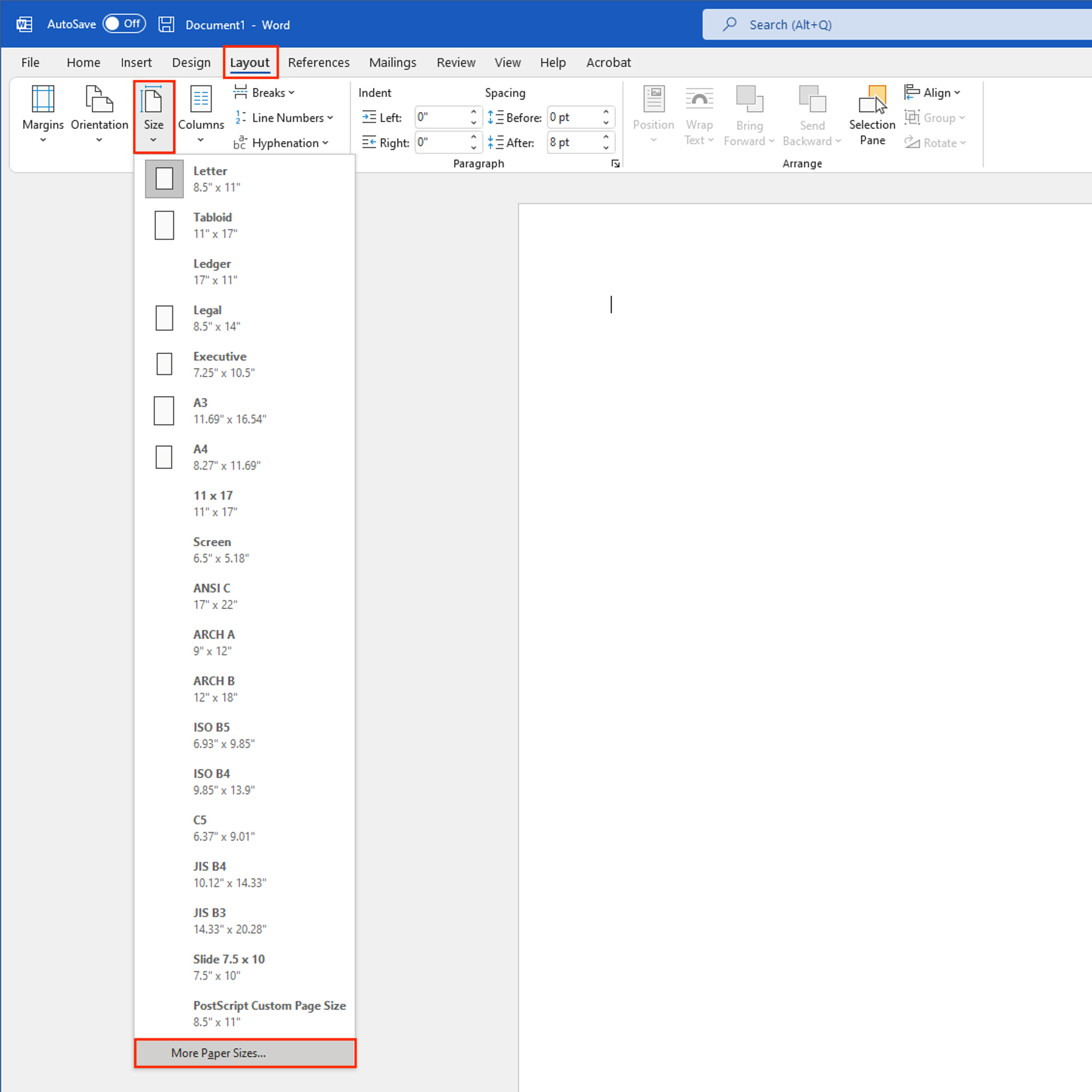 Microsoft Word More Paper Sizes