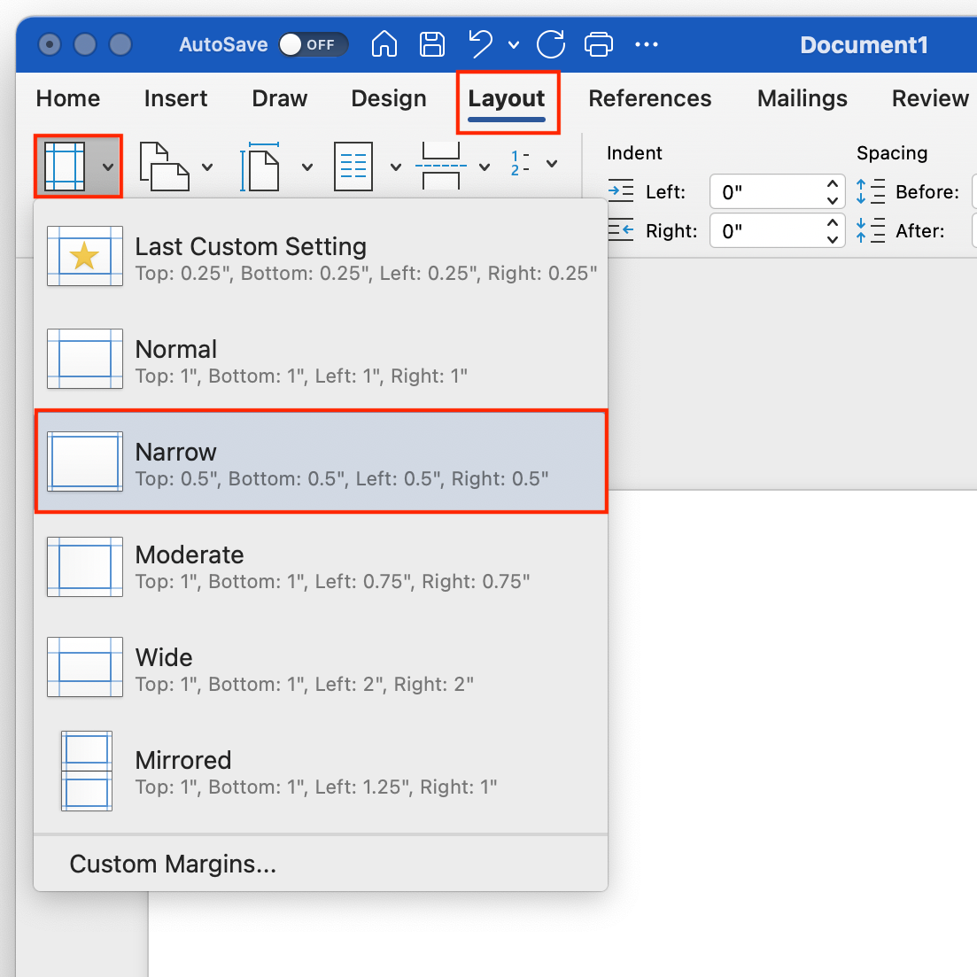 Microsoft Word Narrow Margins