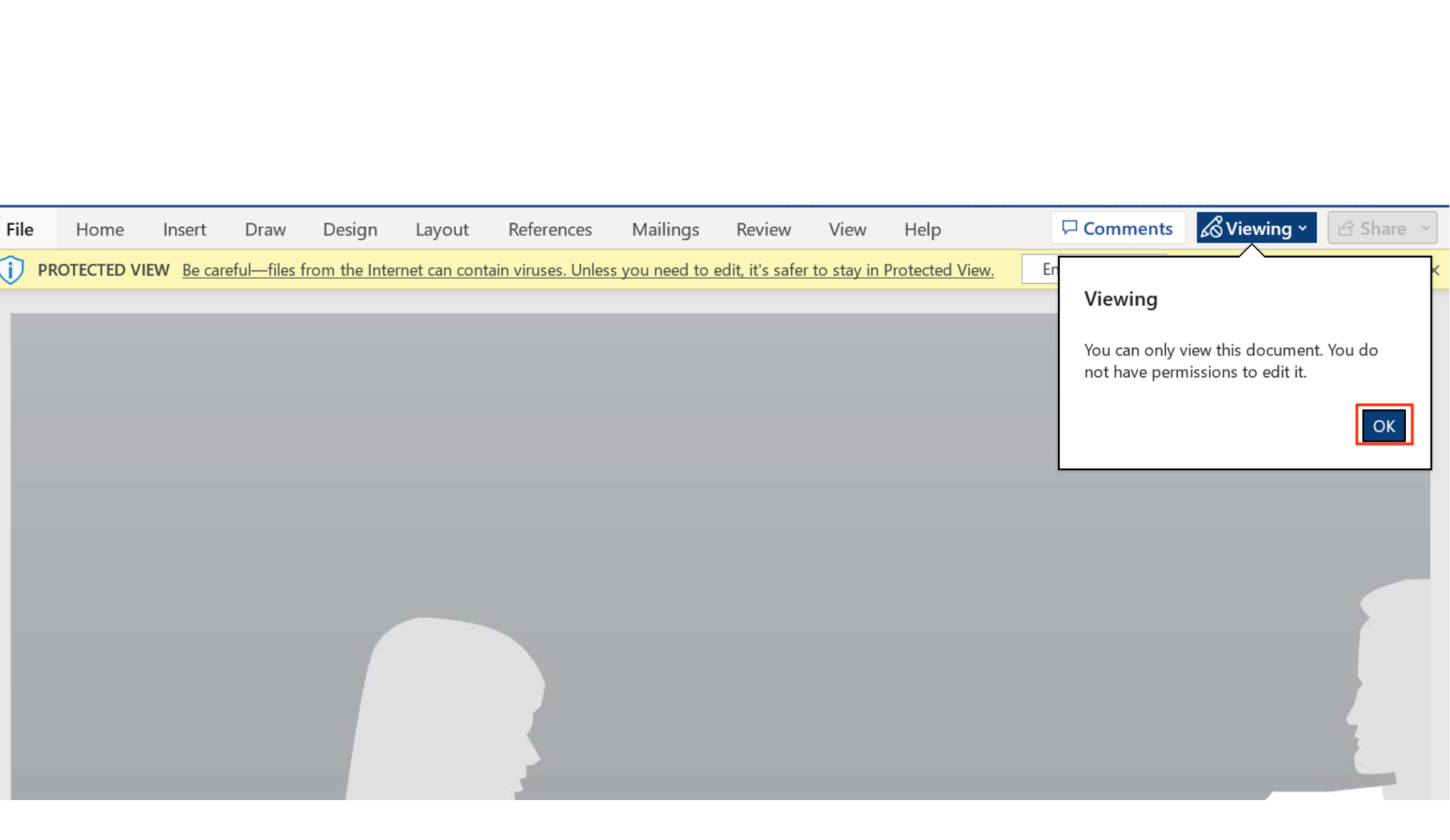 Microsoft Word Viewing Warning OK
