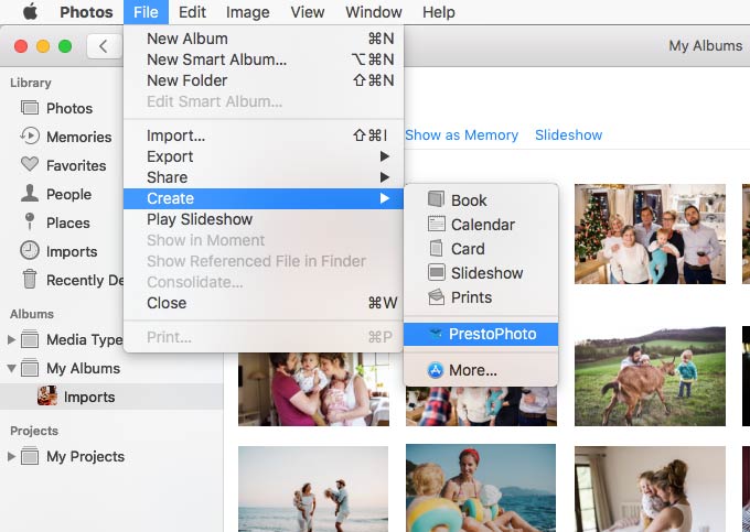 Go to the File menu to create a new project with the PrestoPhoto App