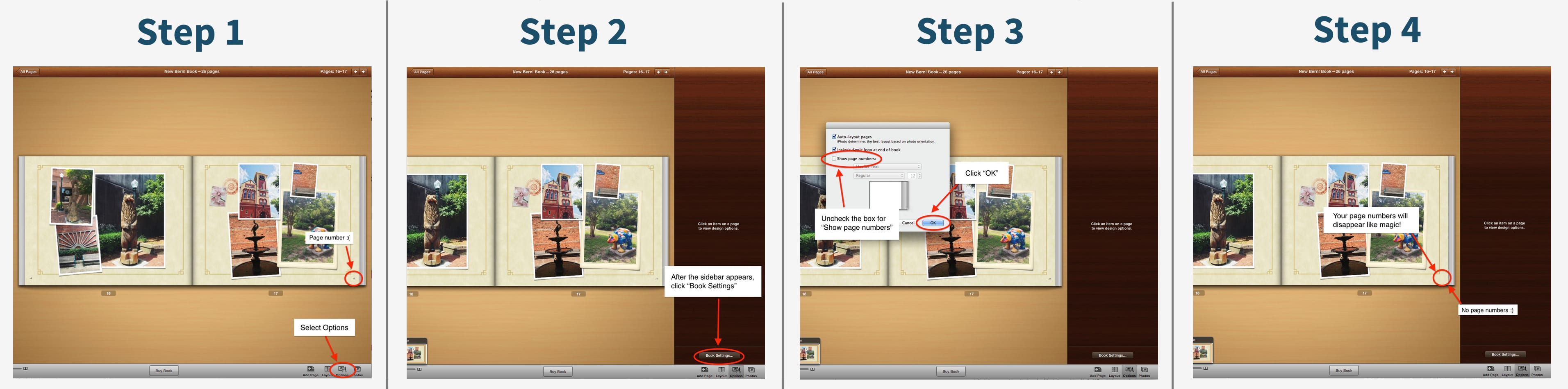 Remove Page Numbers in iPhoto